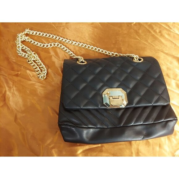 Aldo Menifee Black Quilted Crossbody HandBag with Double Gold Chain Strap W - Picture 1 of 6